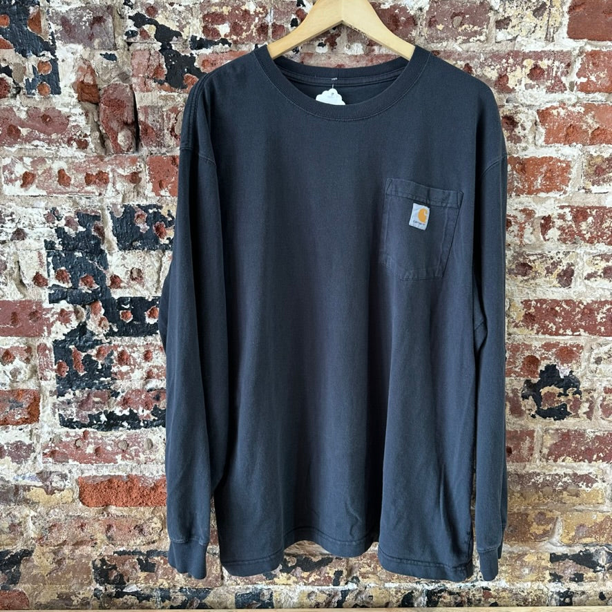 Carhartt T Shirt Mens XL Long Sleeve K126 BLK Black Logo Pocket T-Shirt
