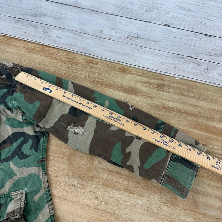 US Army Jacket Mens Large Short Woodland Combat Coat Shirt