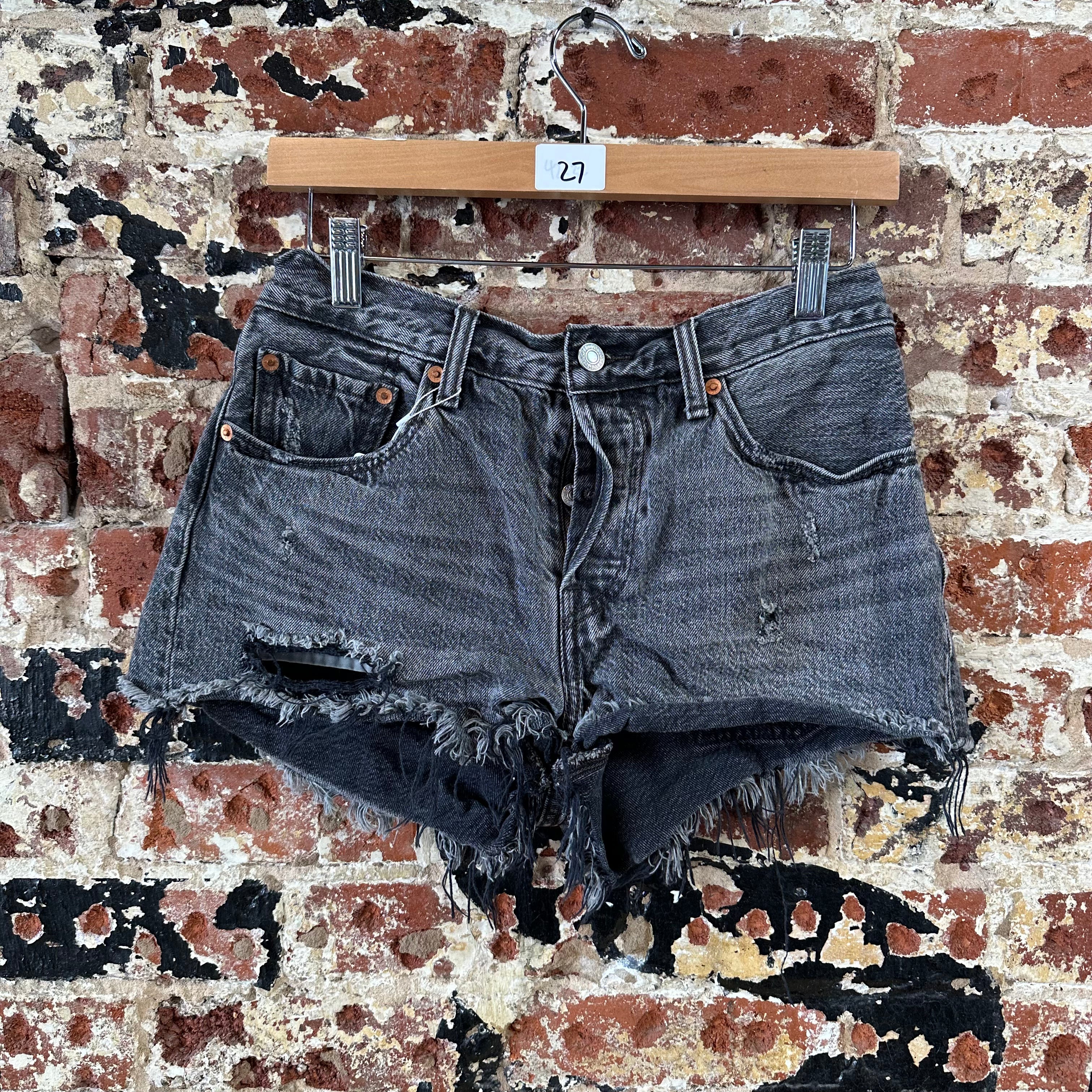Levi's Cut Off Denim Black Jean Shorts Womens 27 Distressed- 30x2"