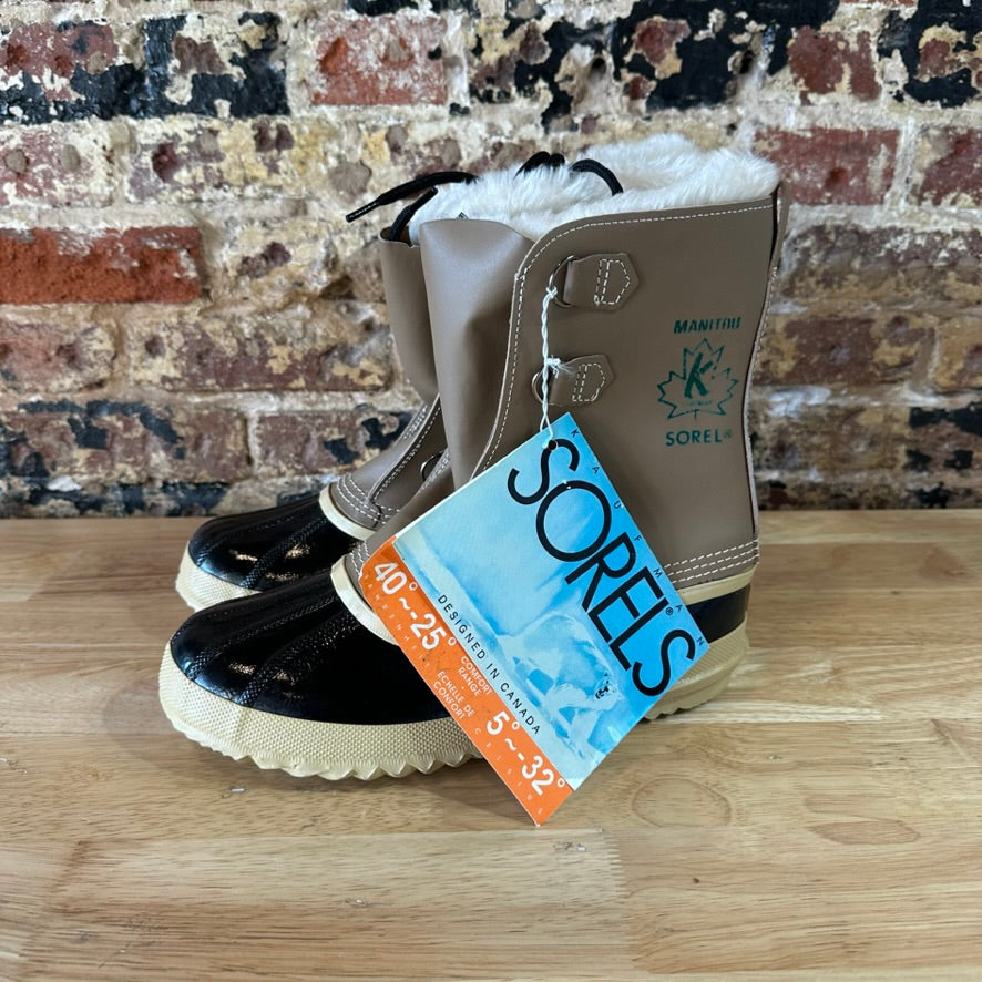 Sorel Manitou Boots Mens 8 Tan Waterproof Fleece Nubuck Leather Rubber Winter