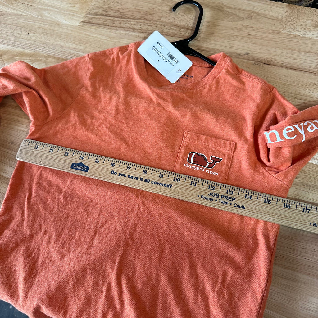 Vineyard Vines Boys Small 8-10 Logo Football Whale Long Sleeve T-shirt Orange