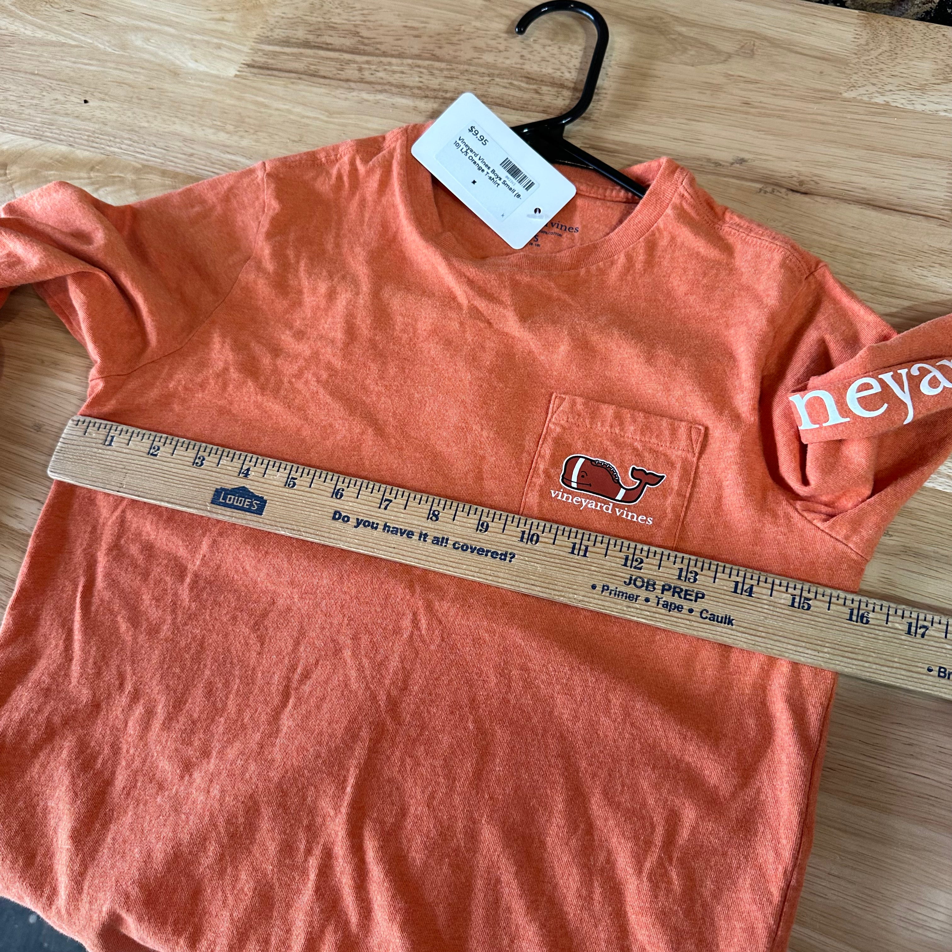 Vineyard Vines Boys Small 8-10 Logo Football Whale Long Sleeve T-shirt Orange