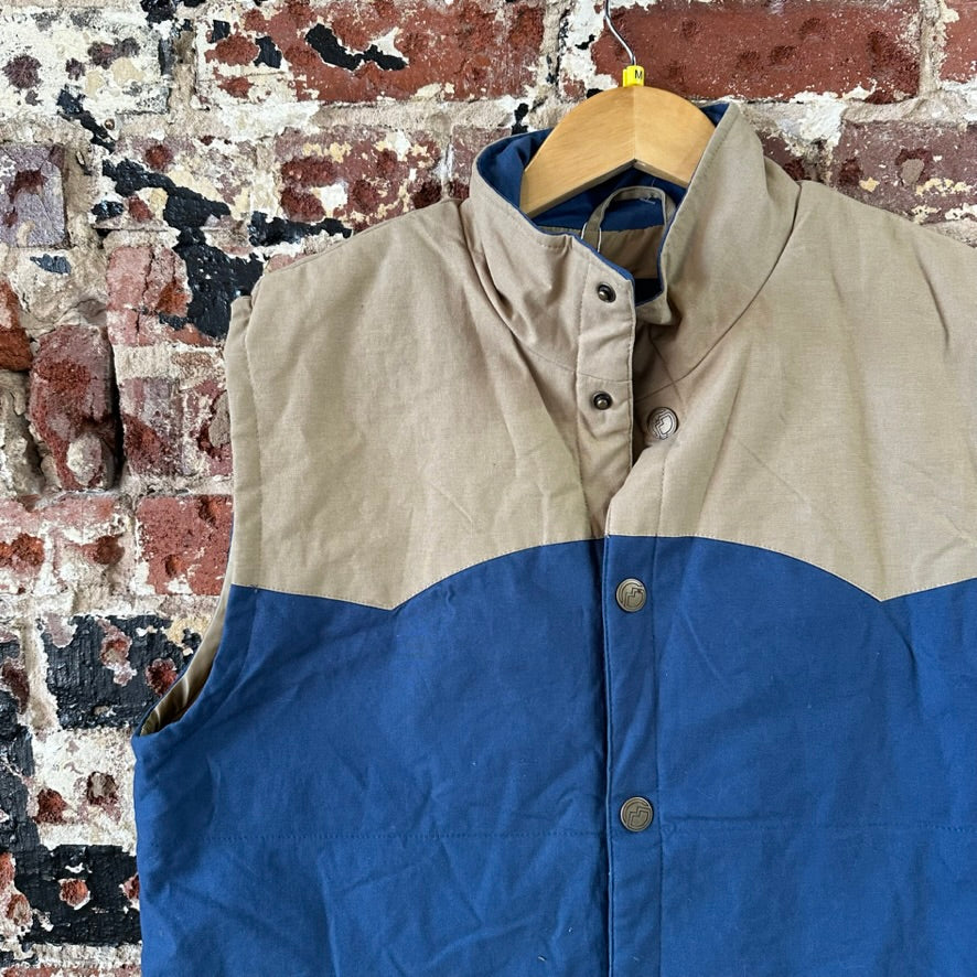 Magellan Outdoors Vest Men’s Medium Blue Tan Quilted Western Style Cowboy Snap