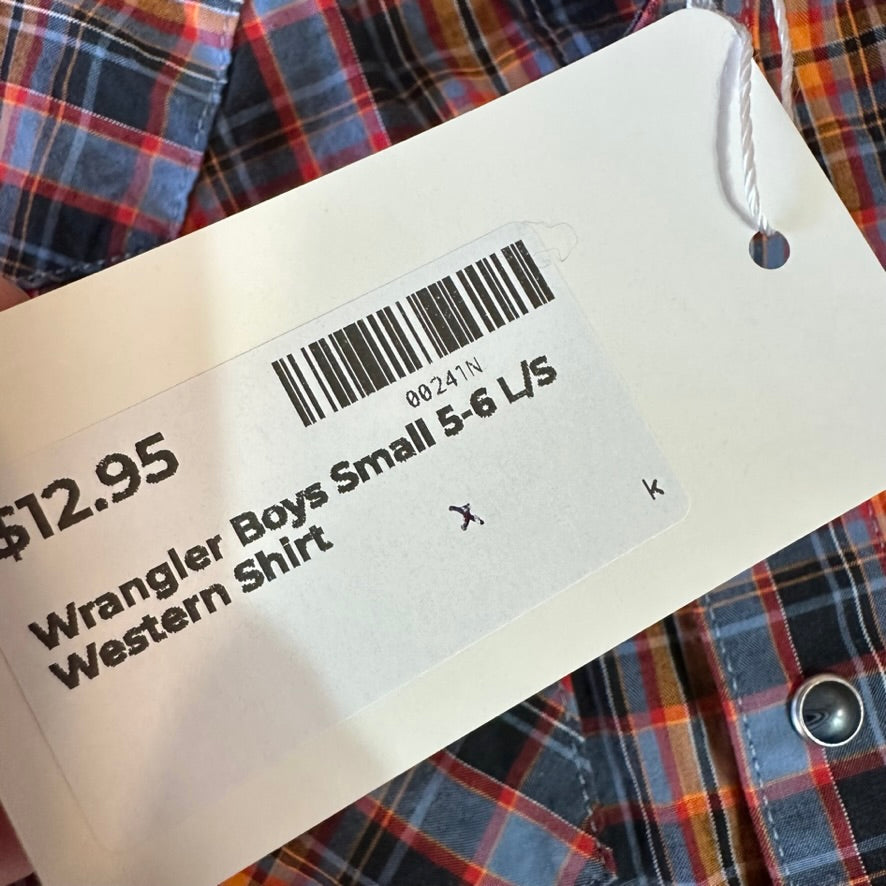 Wrangler Shirt Boys Small Button Up Youth Rodeo Cowboy Western Long Sleeve Blue