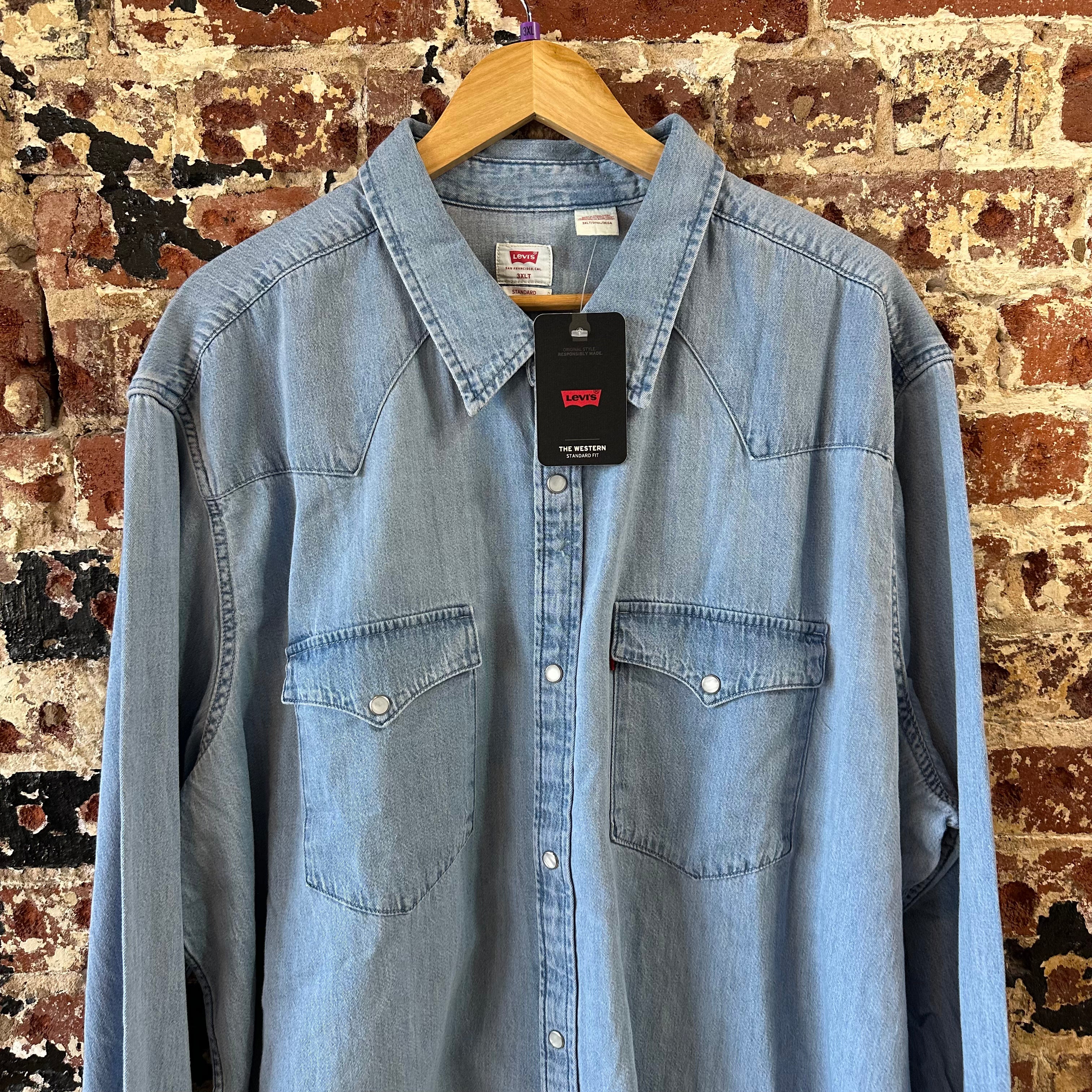 Levi's Mens 3XL Tall Pearl Snap Western Jean Shirt NEW