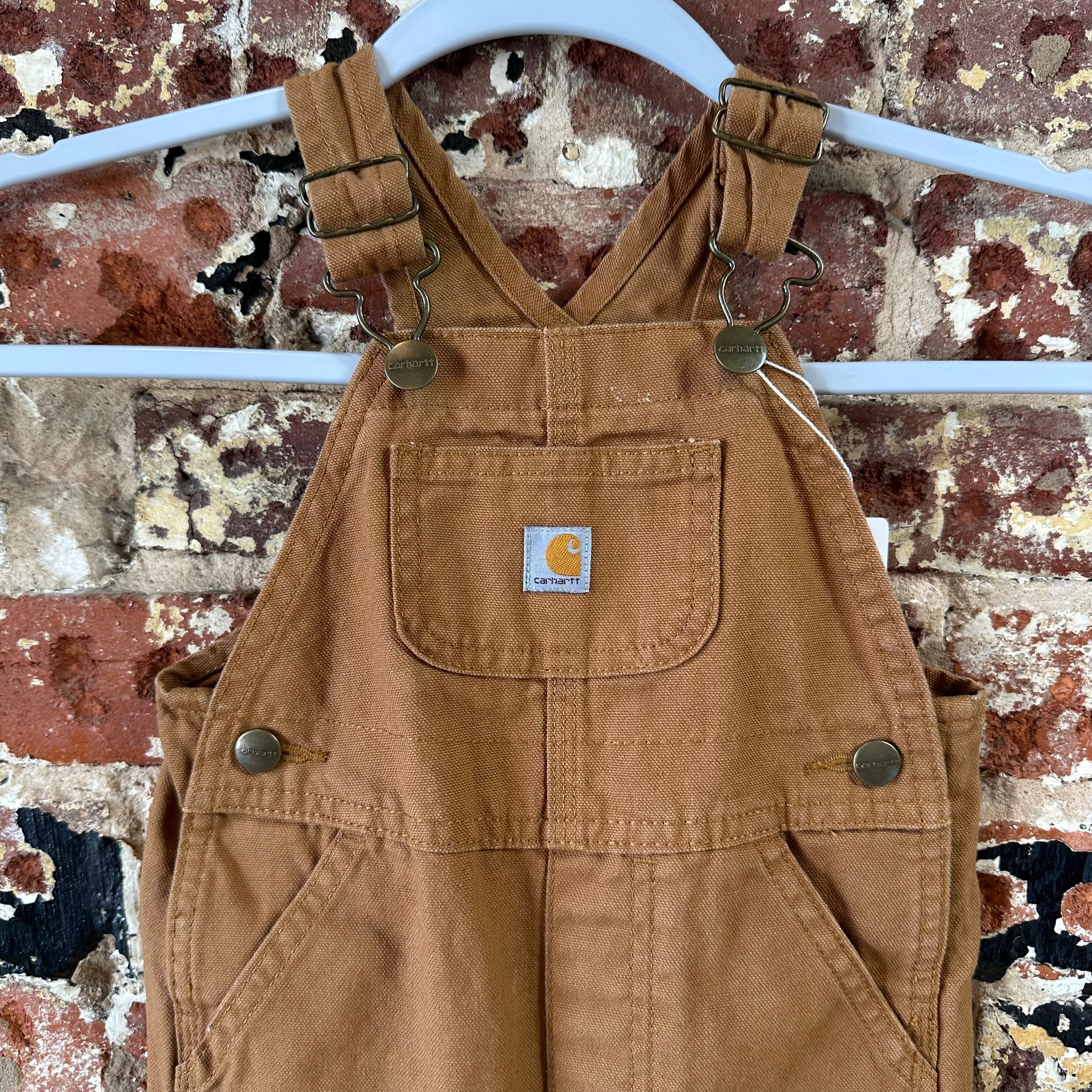 Carhartt Brown Overall Bibs Kids 18M Farm Work Toddlers double knee