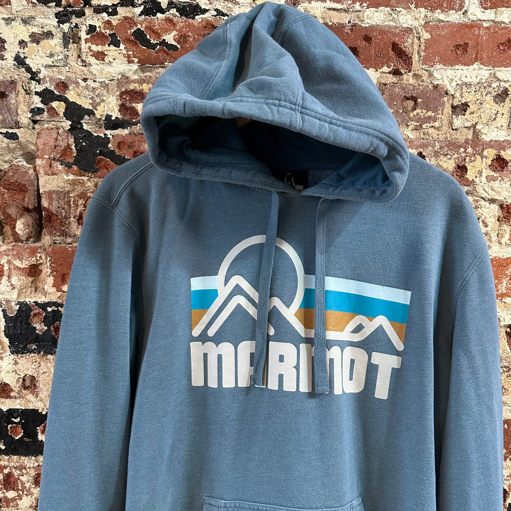 Marmot Men's XL Coastal Logo Hoodie Outdoor Mountains Blue