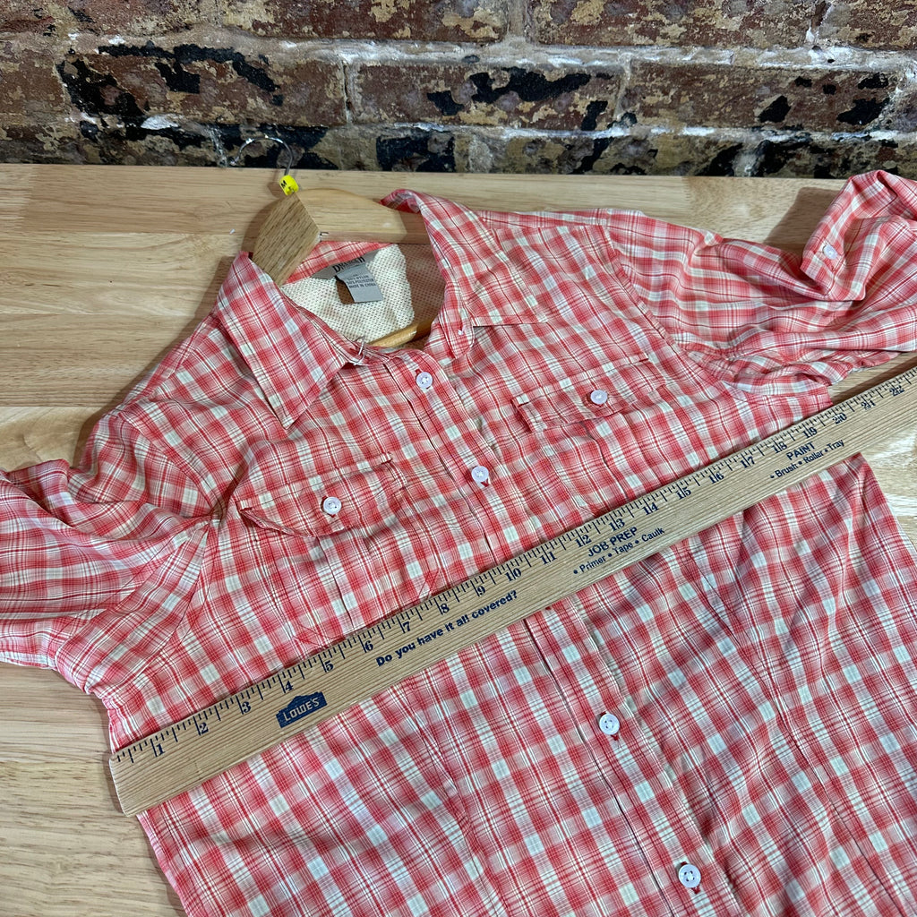 Duluth Trading Womens Medium Button Up Shirt Orange Plaid Long sleeve vented