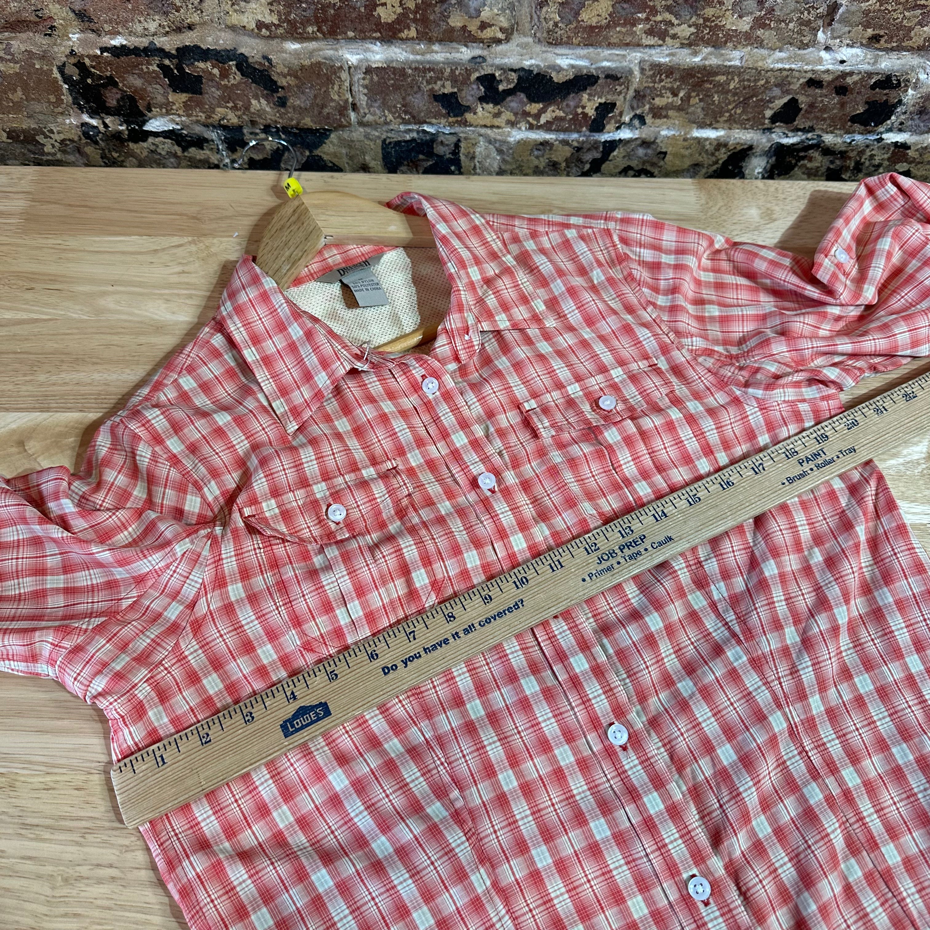 Duluth Trading Womens Medium Button Up Shirt Orange Plaid Long sleeve vented
