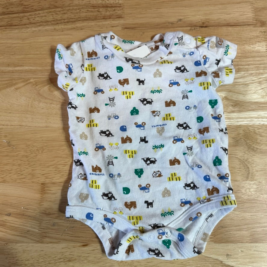 Carhartt Short Sleeve White Bodysuit one piece Cotton Boys 3M Trucks