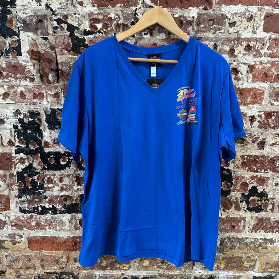 Harley Davidson Women's 2XL Short Sleeve Blue V Neck T-Shirt NEW