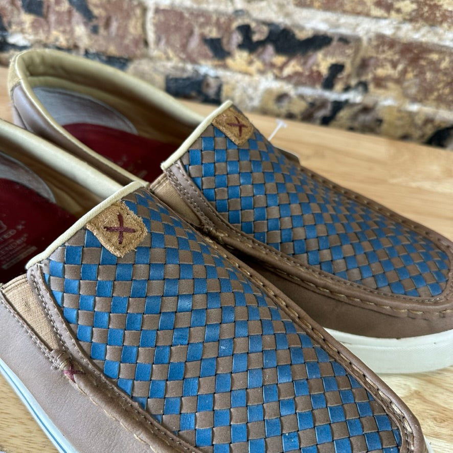 Twisted X Casual Shoes Mens Driving Mocs 13 Checker Brown Blue
