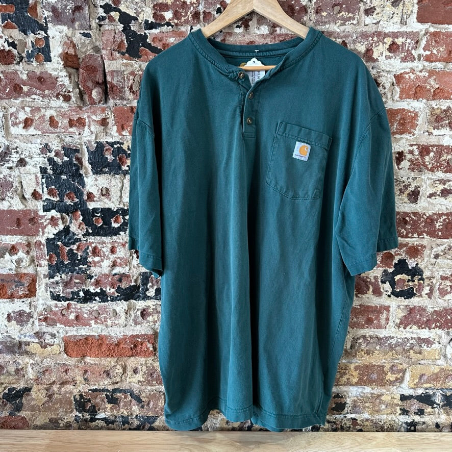 Carhartt Men's 2XL Short Sleeve T Shirt Henley Logo Pocket T Green