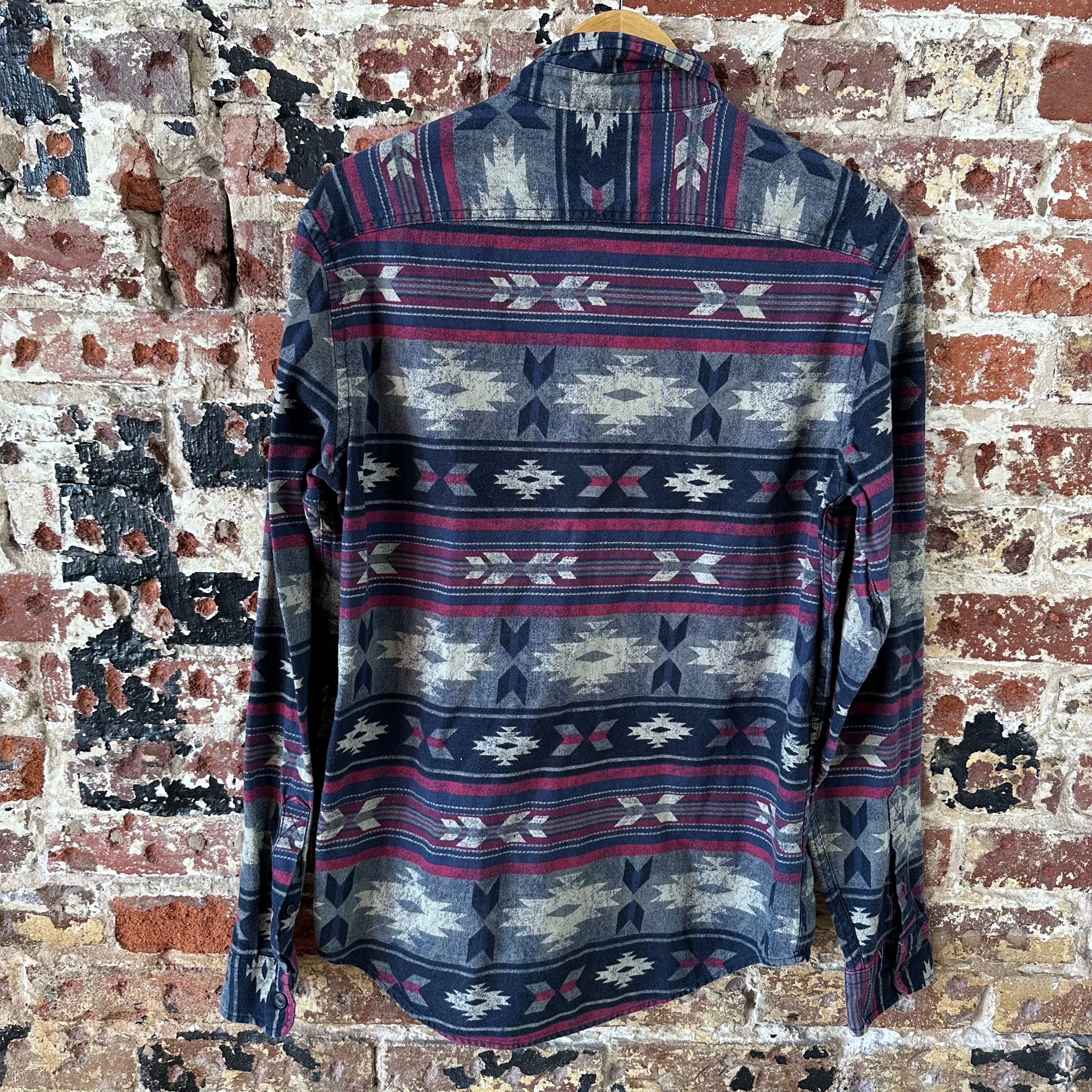 American Eagle AE Aztec Shirt Mens Medium Button Up Western Southwest Blue Red