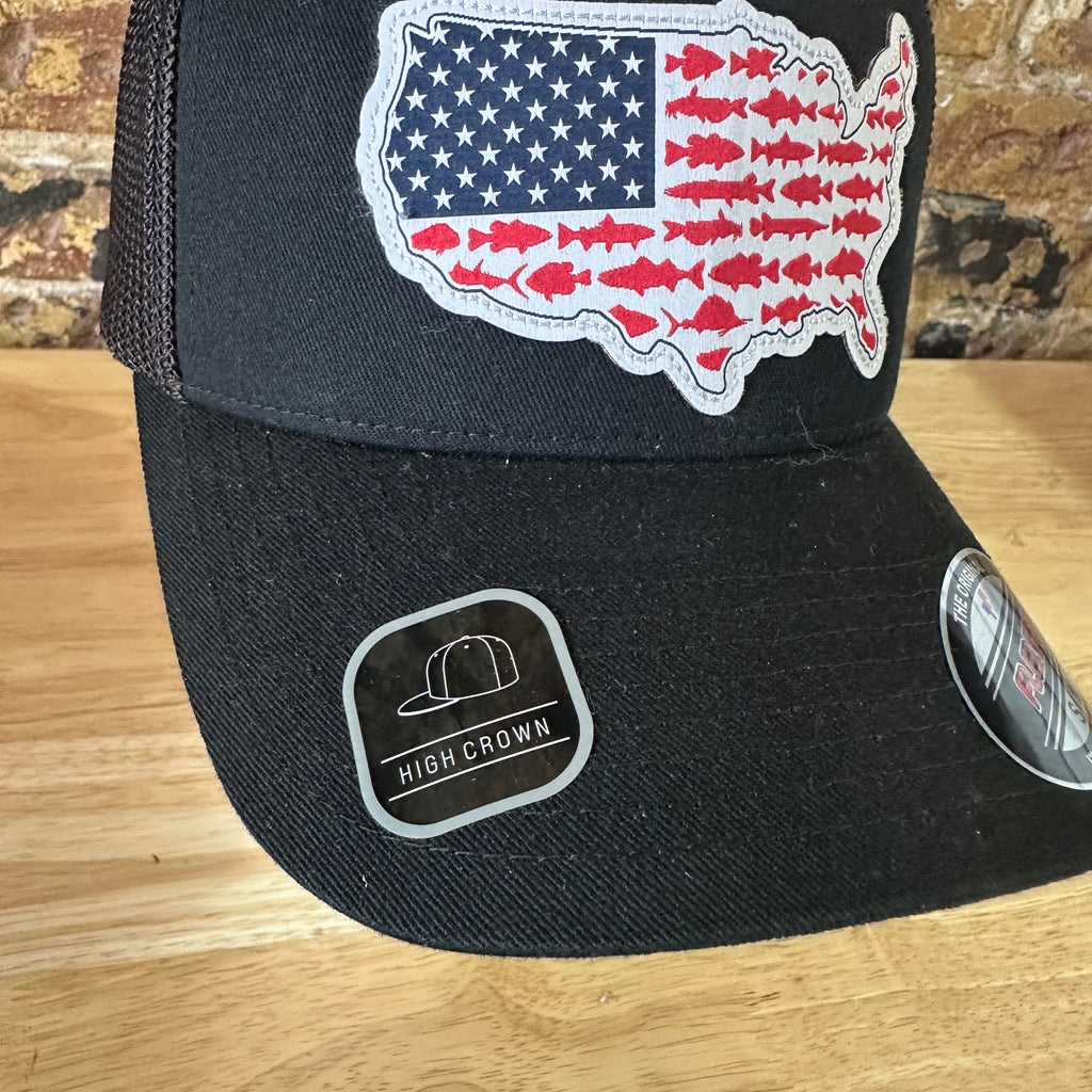 Columbia PHG Hat S/M Black USA Flag Fish Mesh back Logo NWT