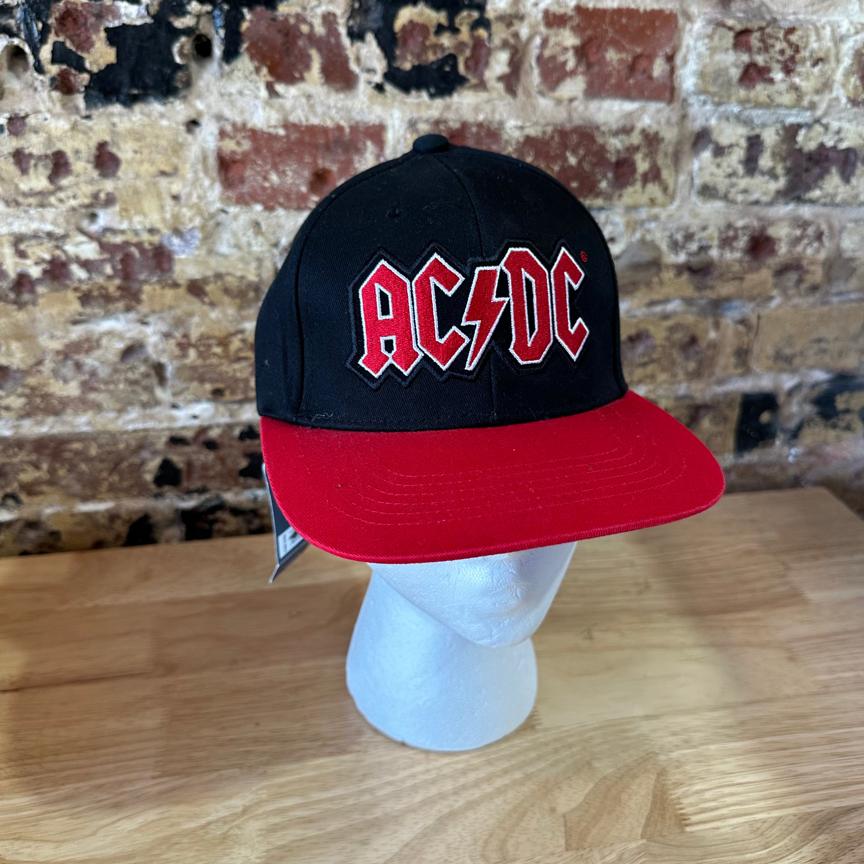 Lucky Brand AC/DC Snapback Hat Black Red Embroidered Rock Band Cap NEW
