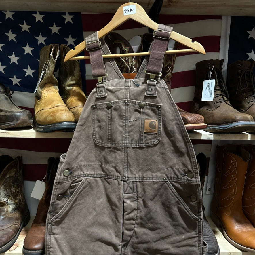 VTG Carhartt R27 CHT Mens 34x30 Brown Bibs