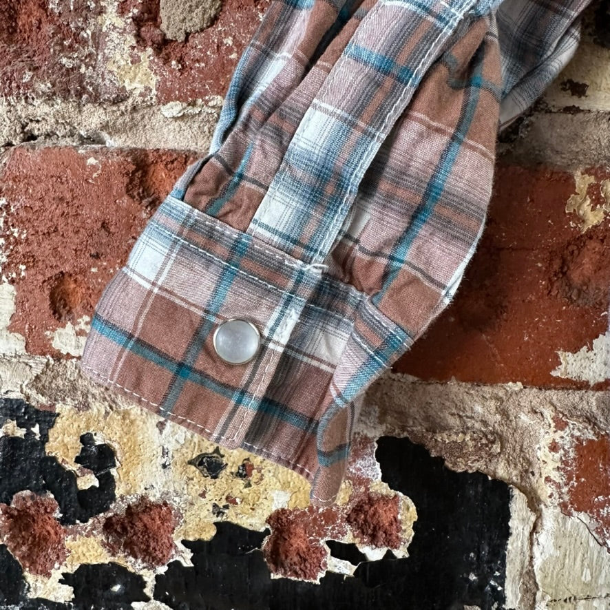 Wrangler Button Up Plaid Pearl Snap long Sleeve Shirt 24M western brown plaid