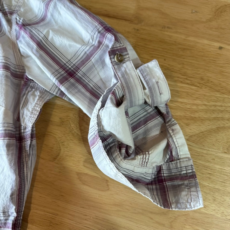 Carhartt Womens Medium Button Shirt 3/4 Sleeve Button Up Workwear White plaid