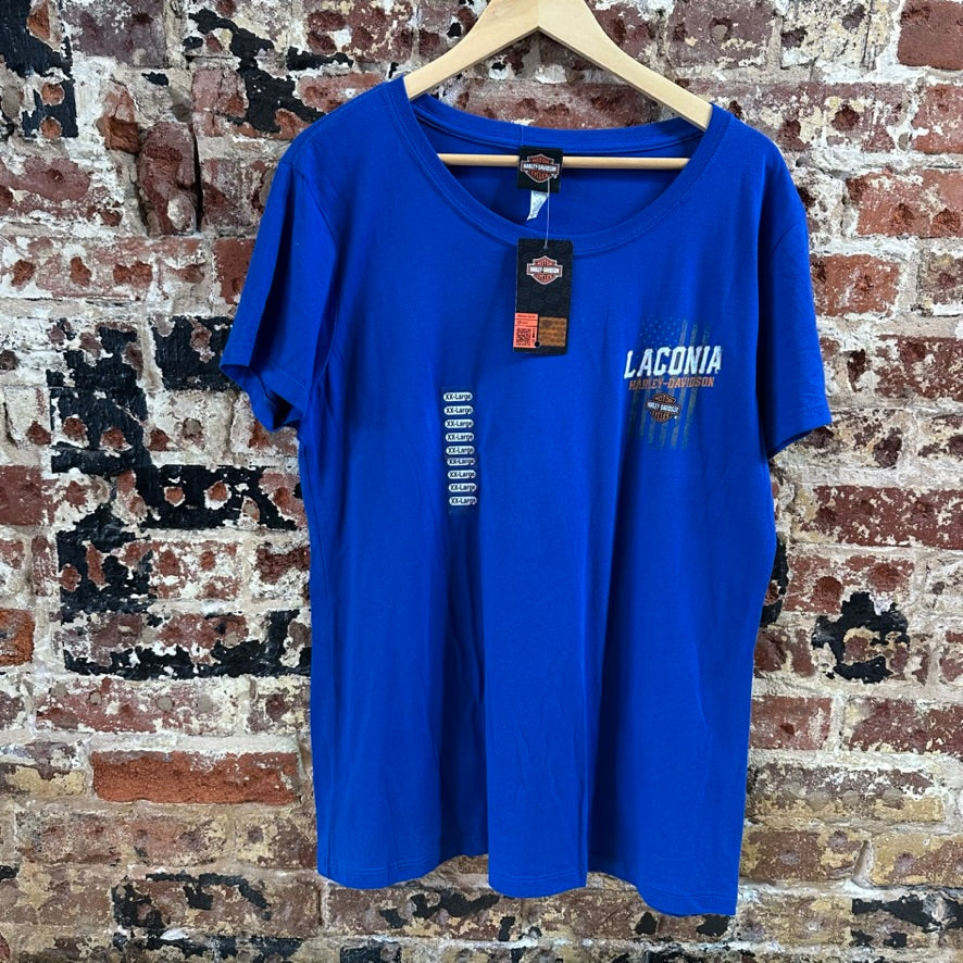 Harley Davidson Women's 2XL Short Sleeve Blue T-Shirt V-Neck NEW