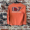 Vineyard Vines Boys Small 8-10 Logo Football Whale Long Sleeve T-shirt Orange