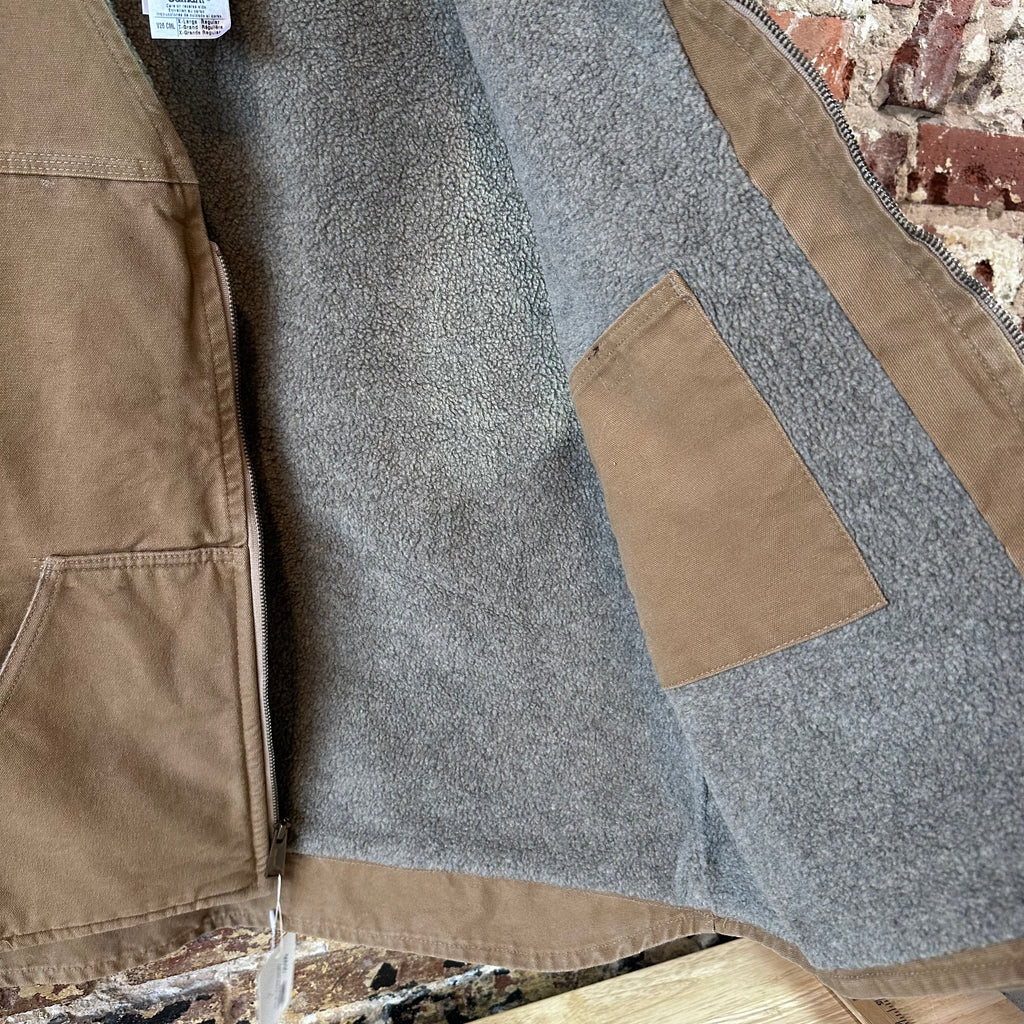 Carhartt Vest Mens XL Tan Canvas Sherpa Lined Workwear Barn Chore