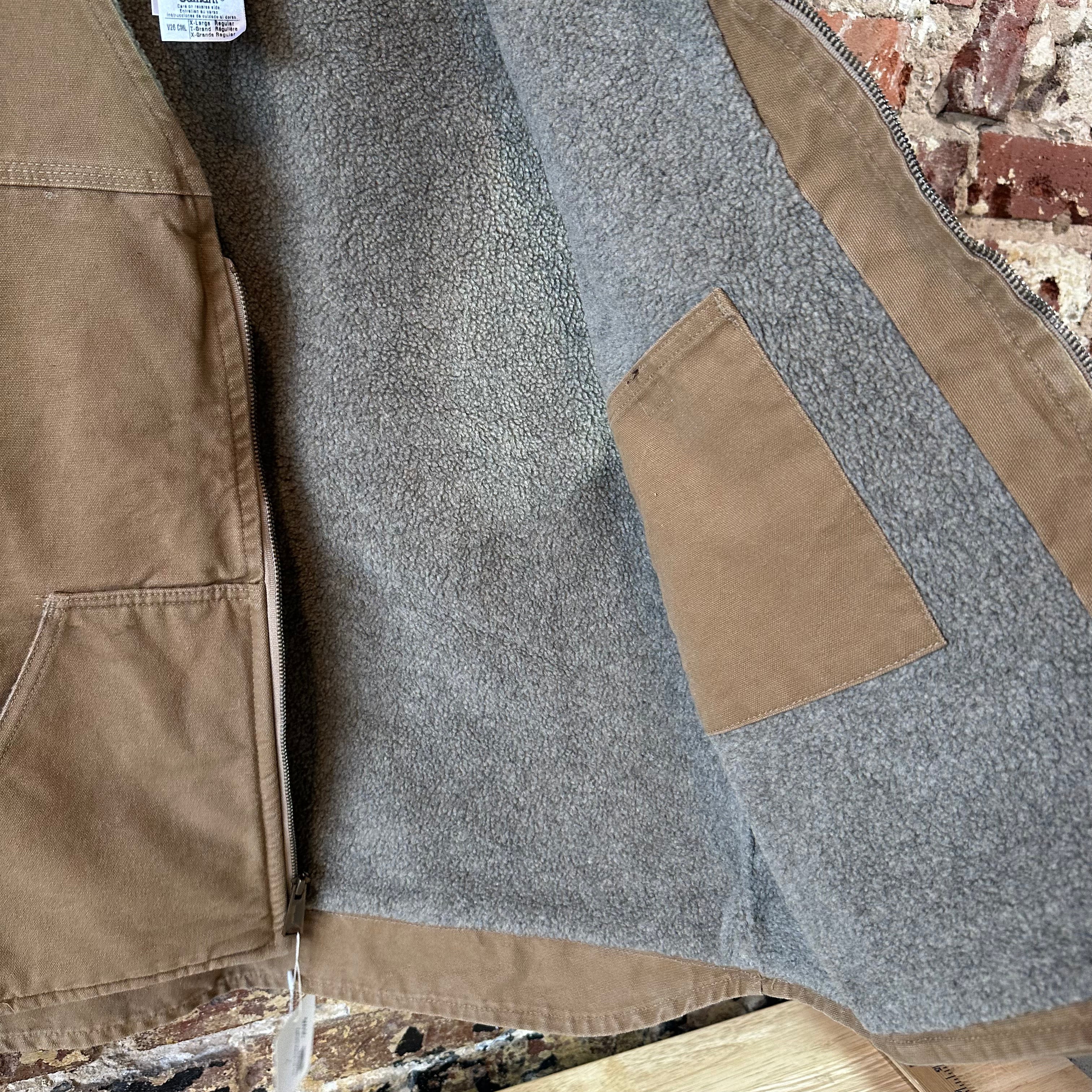 Carhartt Vest Mens XL Tan Canvas Sherpa Lined Workwear Barn Chore