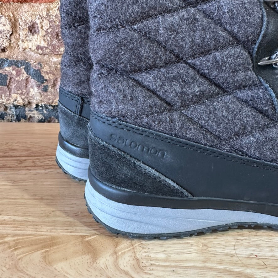 Salomon Hime High Women's Waterproof Quilted Winter Snow Boots Black 7 Lace Up