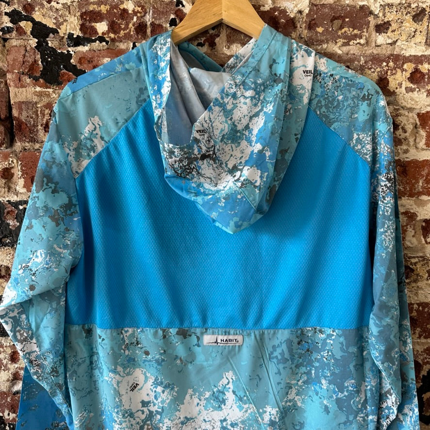 Habit Shirt Mens Medium Solar Factor Long Sleeve Hooded Sun Fishing Sailing Blue