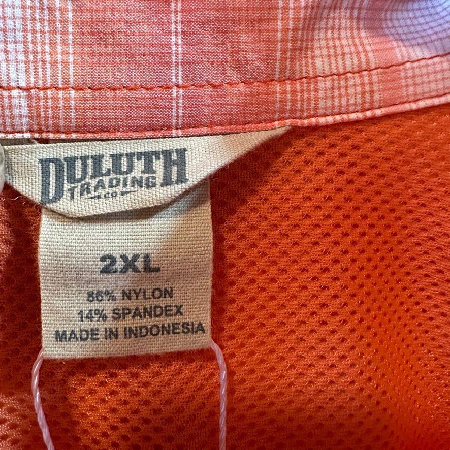 Duluth Trading Womens 2XL Button Up Shirt Orange Plaid Long sleeve vented
