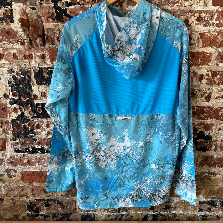 Habit Shirt Mens Medium Solar Factor Long Sleeve Hooded Sun Fishing Sailing Blue