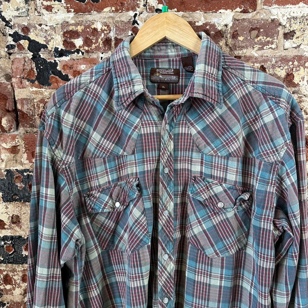 VTG Outlaw Mens XL L/S Western Flannel Shirt