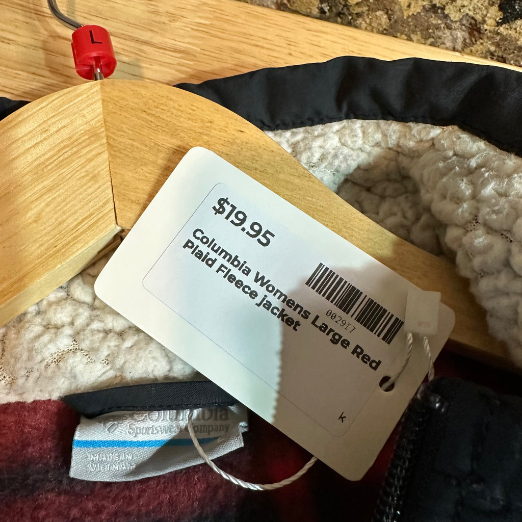 Columbia Womens Large Red Plaid Fleece Jacket