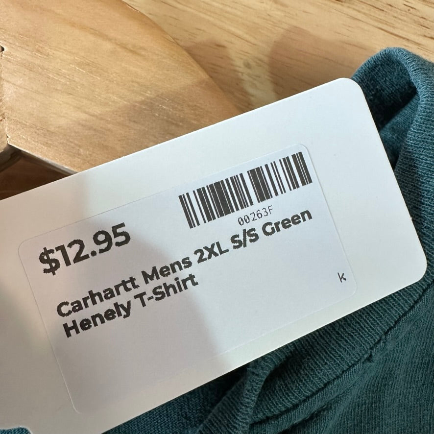 Carhartt Men's 2XL Short Sleeve T Shirt Henley Logo Pocket T Green