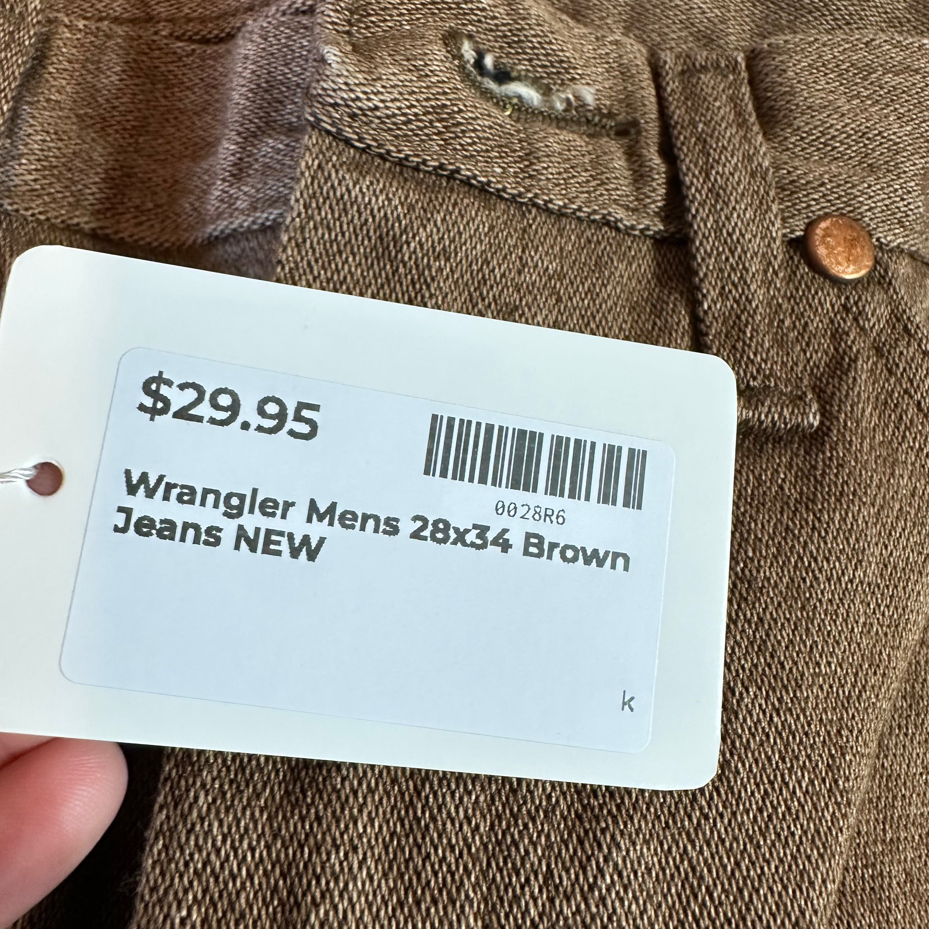 Wrangler Mens 28X34 Brown Jeans NEW