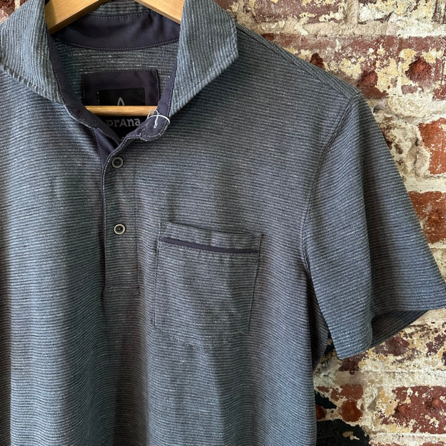 Prana Polo Shirt Mens Small Gray Golf Short Sleeve Casual Work