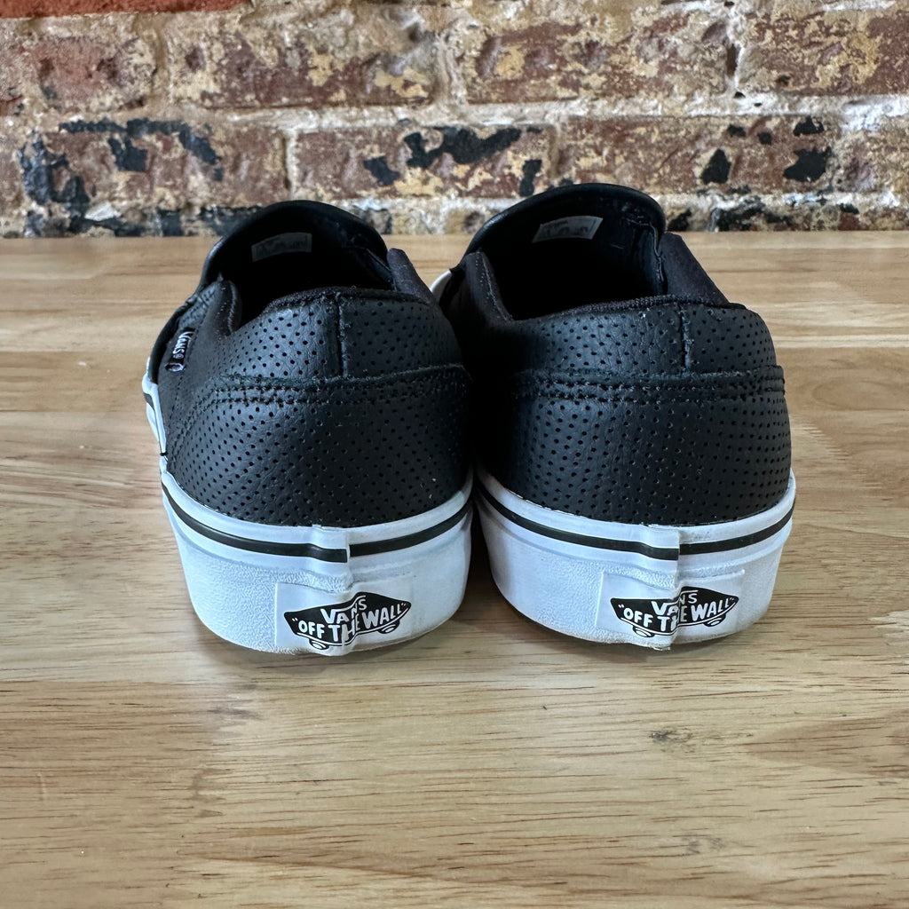 VANS Off The Wall Perf Leather Asher Black Slip On Skate Shoes Womens 7