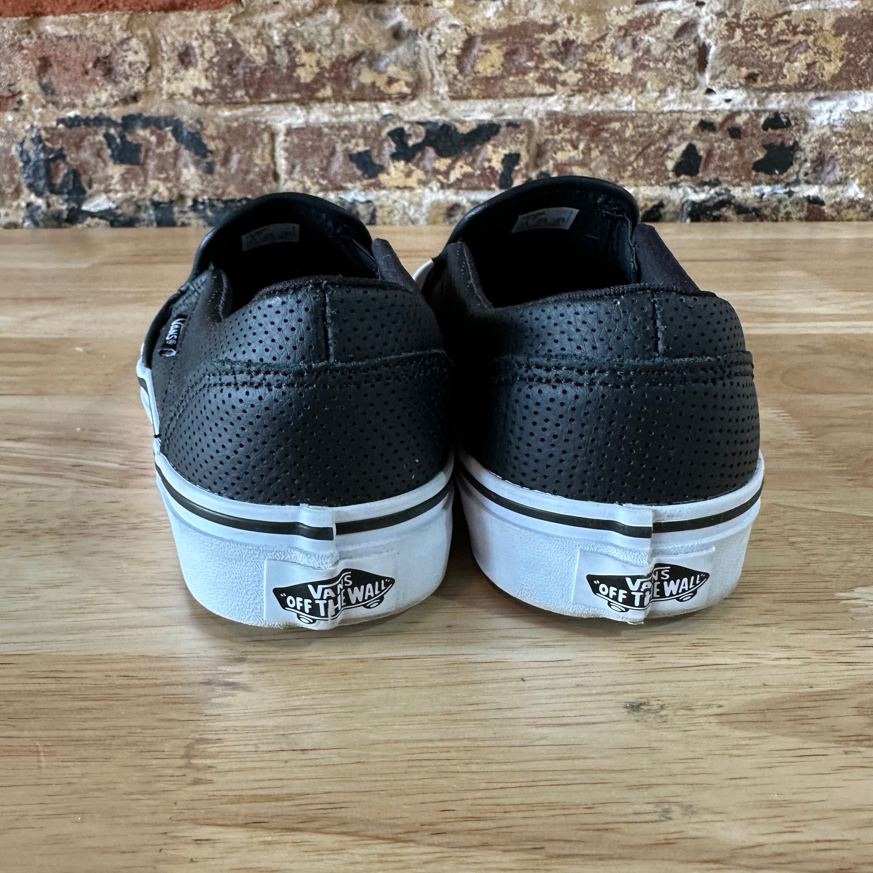 VANS Off The Wall Perf Leather Asher Black Slip On Skate Shoes Womens 7
