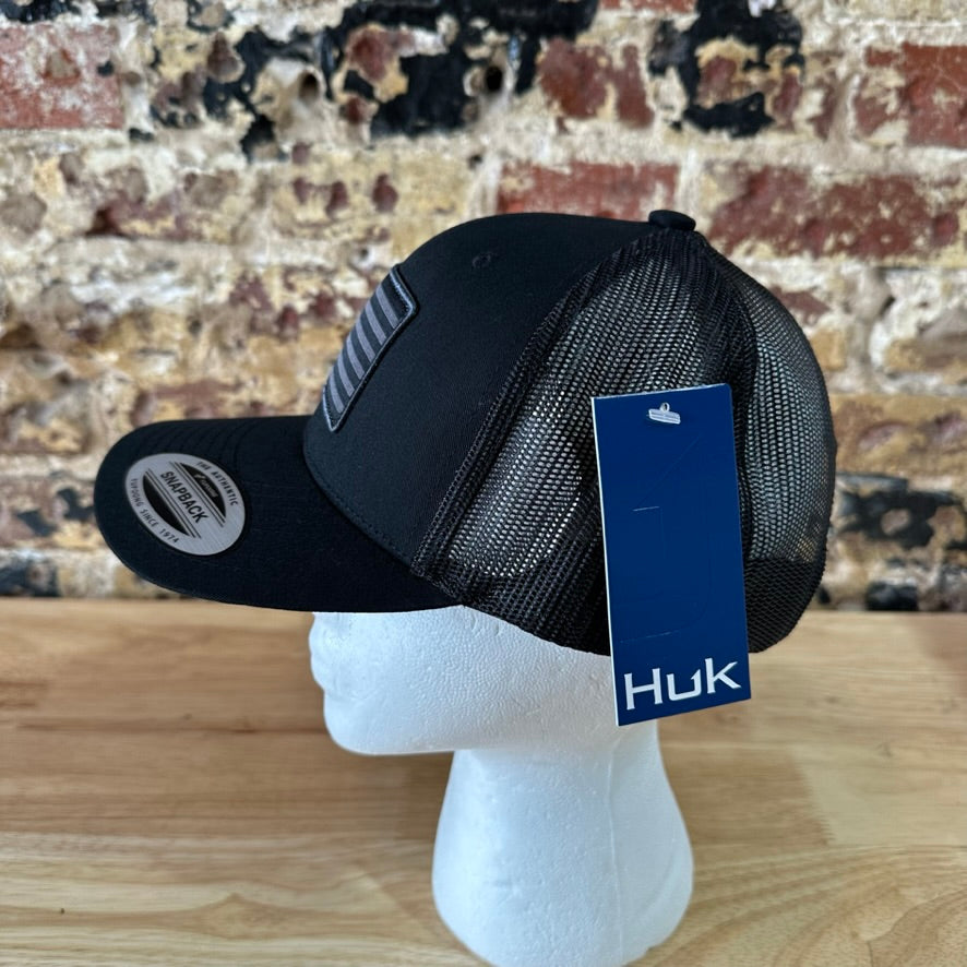 Huk Fishing Mens Black Flag Hook Logo Adjustable Snapback Cap Hat NEW