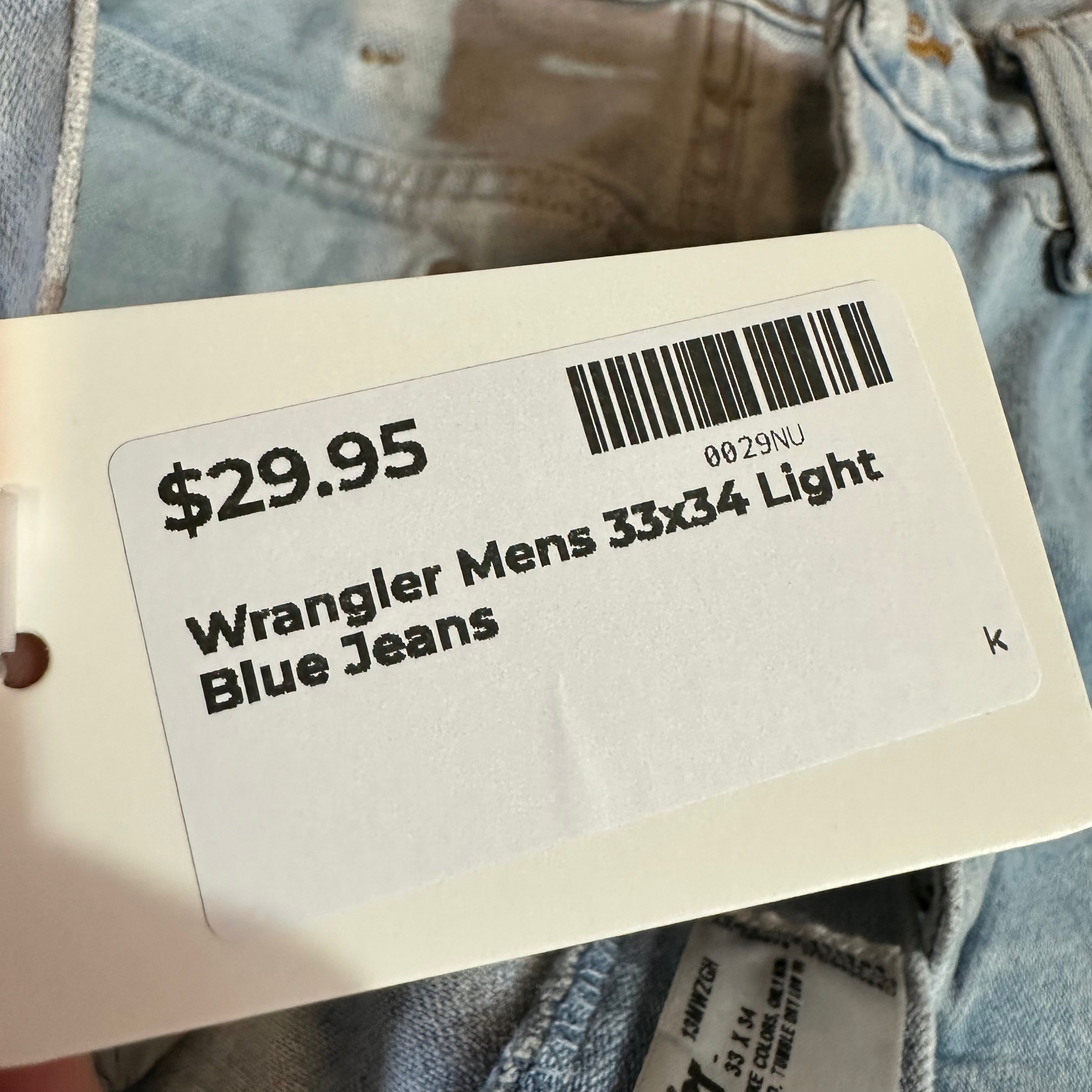 Wrangler Mens 33x34 Light Blue Jeans