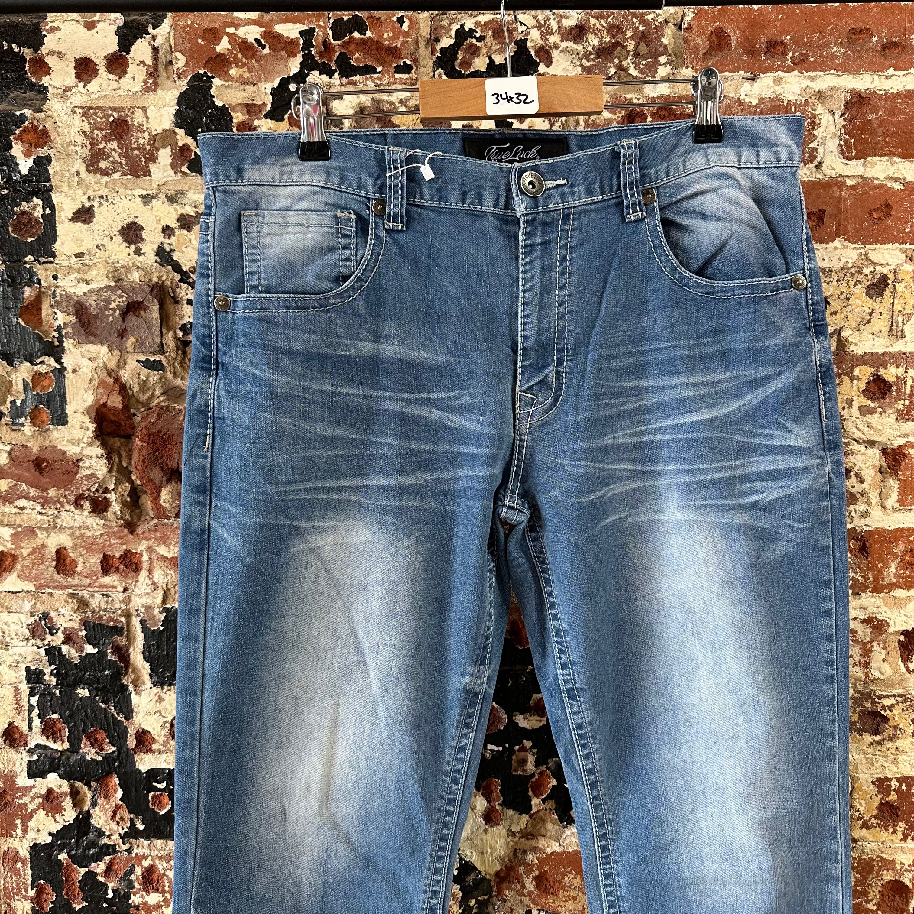 True Luck Mens 34x30 Blue Jeans