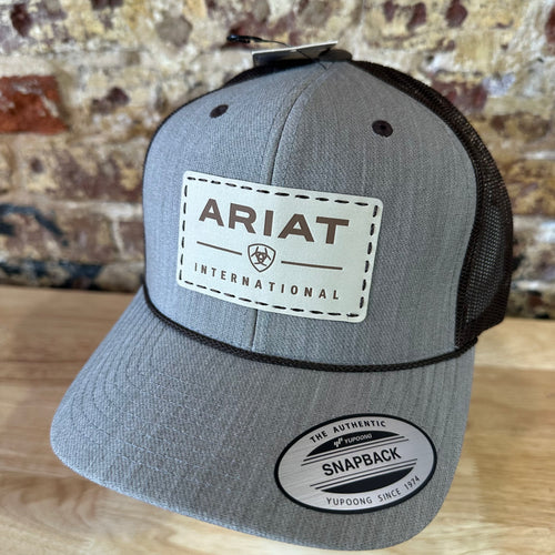 Ariat Mens Gray Brown Logo Patch Adjustable Snapback Cap Hat NEW