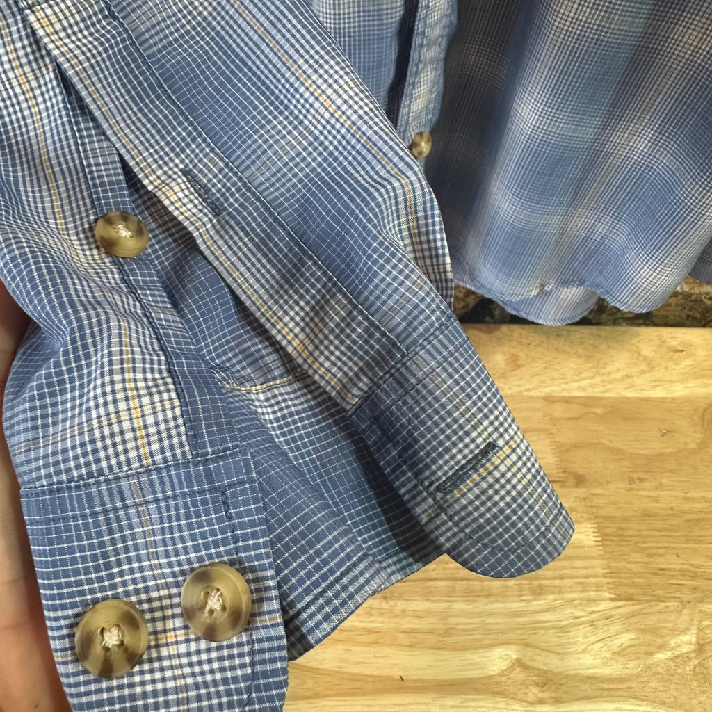 Duluth Trading Mens XL Button Down Shirt Blue Plaid Long sleeve Nylon