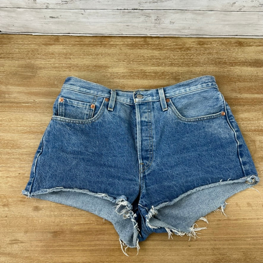 Levi's Cut Off Denim Blue Jean Shorts Womens 30 Distressed - 2.5" inseam