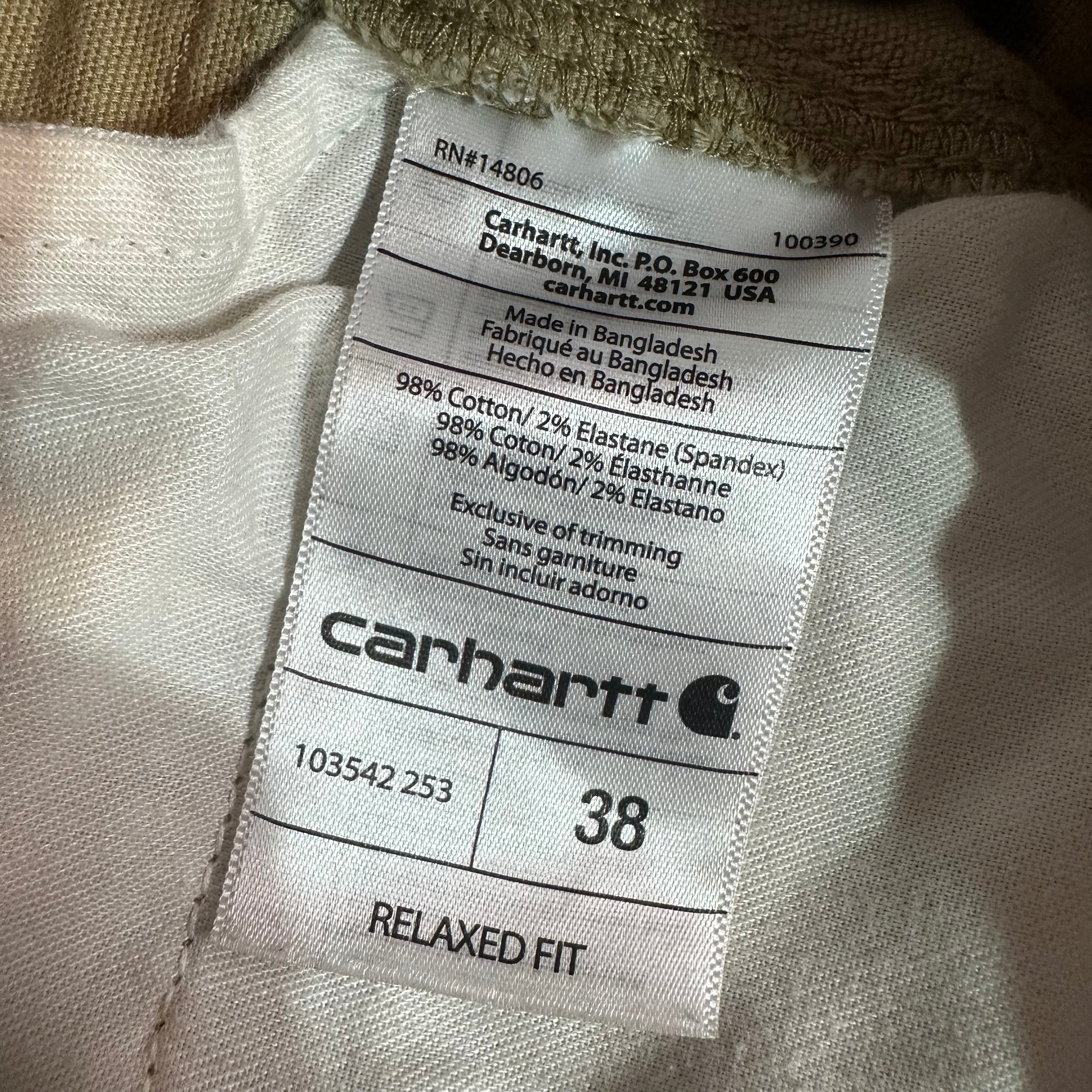 Carhartt Cargo Tan Shorts Mens 38