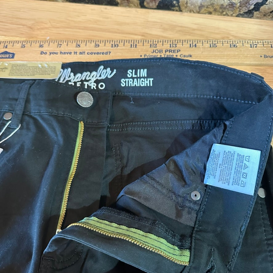 Wrangler Retro Black Jeans Pants Mens 30x38 Slim Straight Denim Lightweight NWT