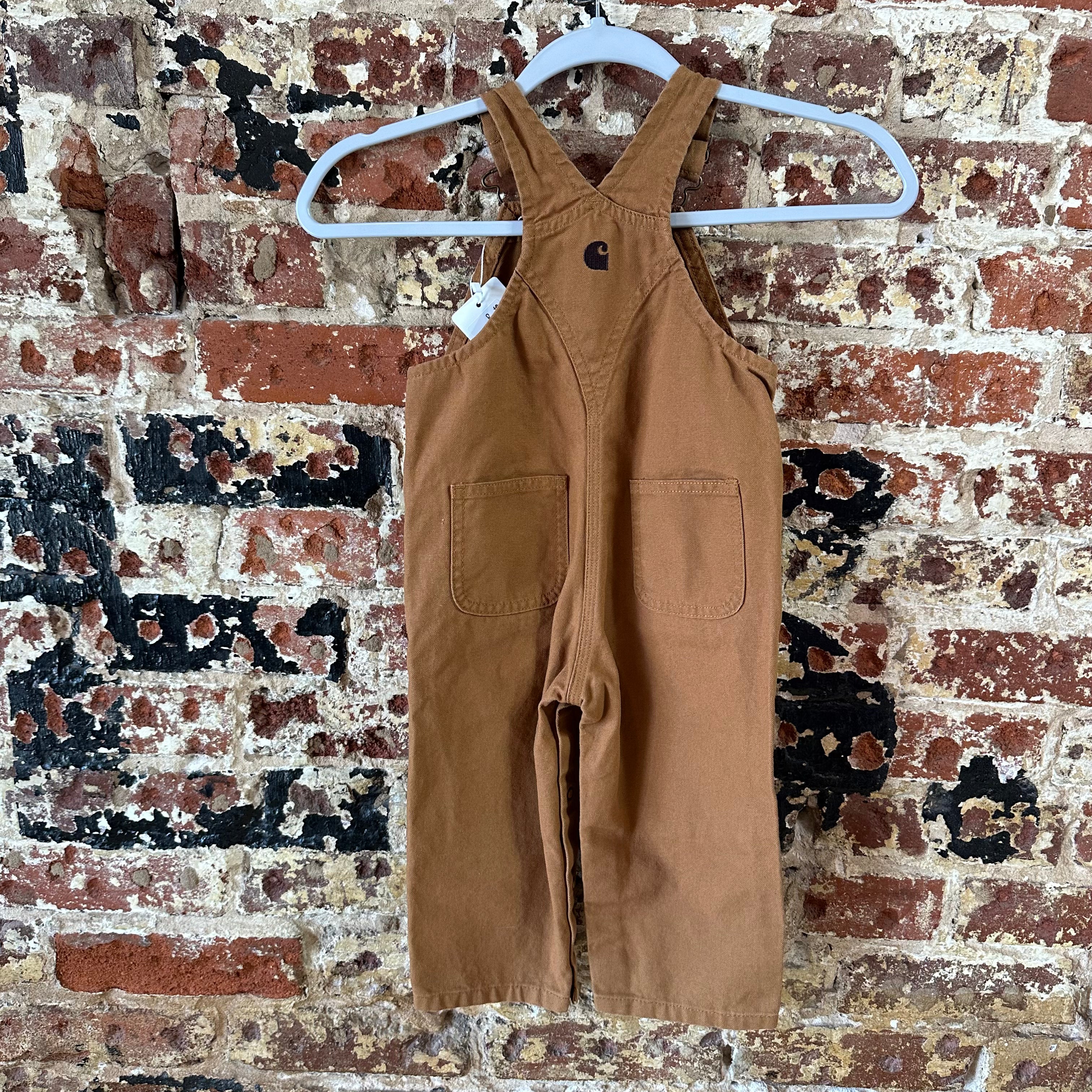 Carhartt Brown Overall Bibs Kids 18M Farm Work Toddlers double knee