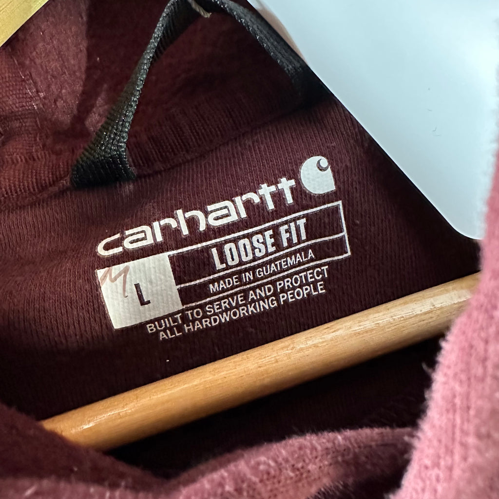 Carhartt Men's Large Sleeve Logo Hoodie Loose Fit Workwear Purple