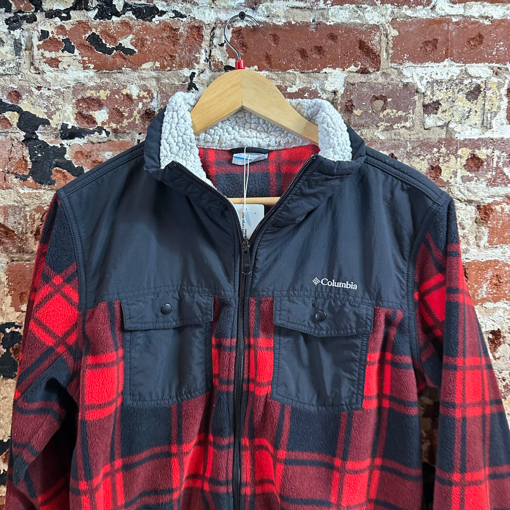 Columbia Womens Large Red Plaid Fleece Jacket