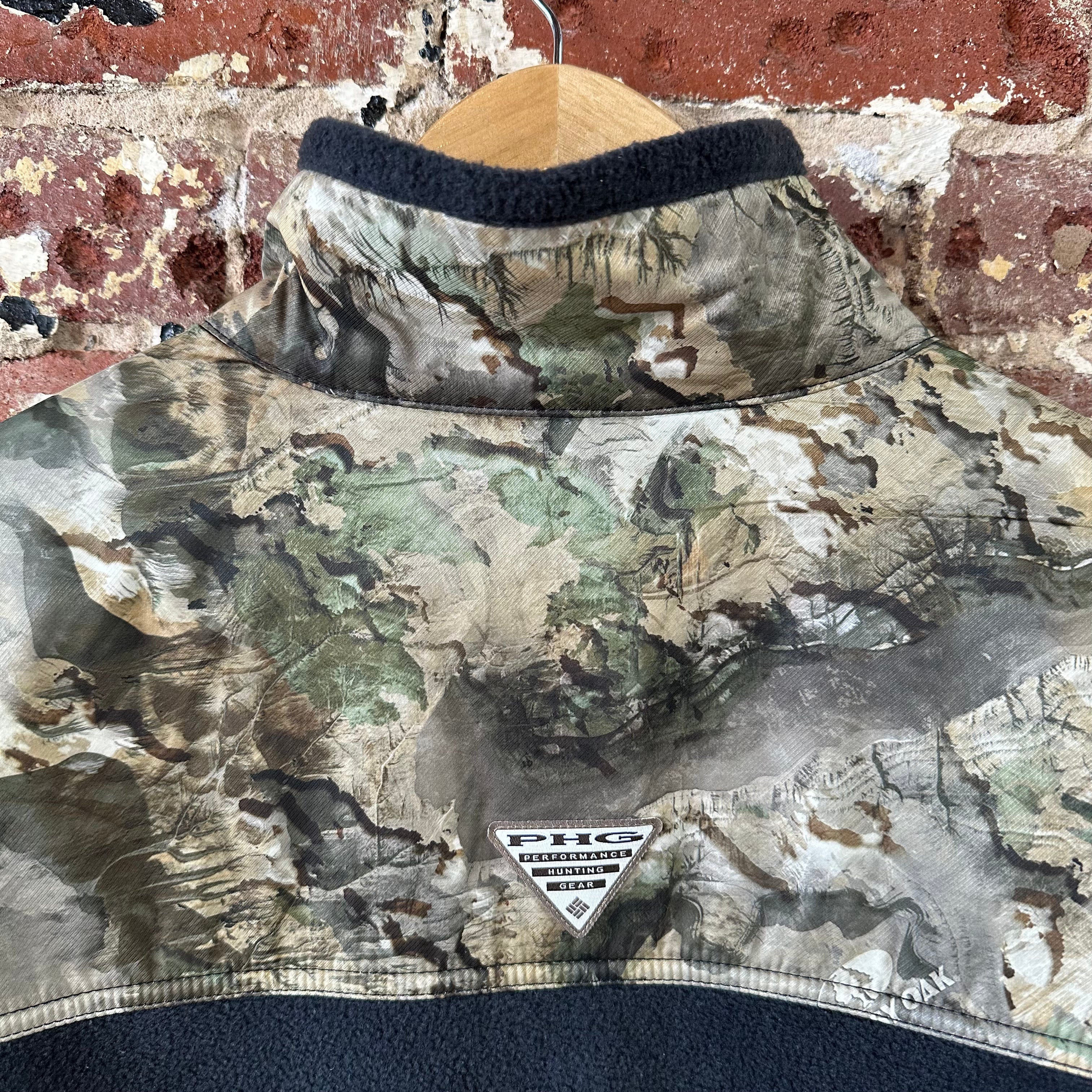 Columbia Sweater Mens Medium Camo Mossy Oak Terra Fleece PHG Hunt Pullover Black
